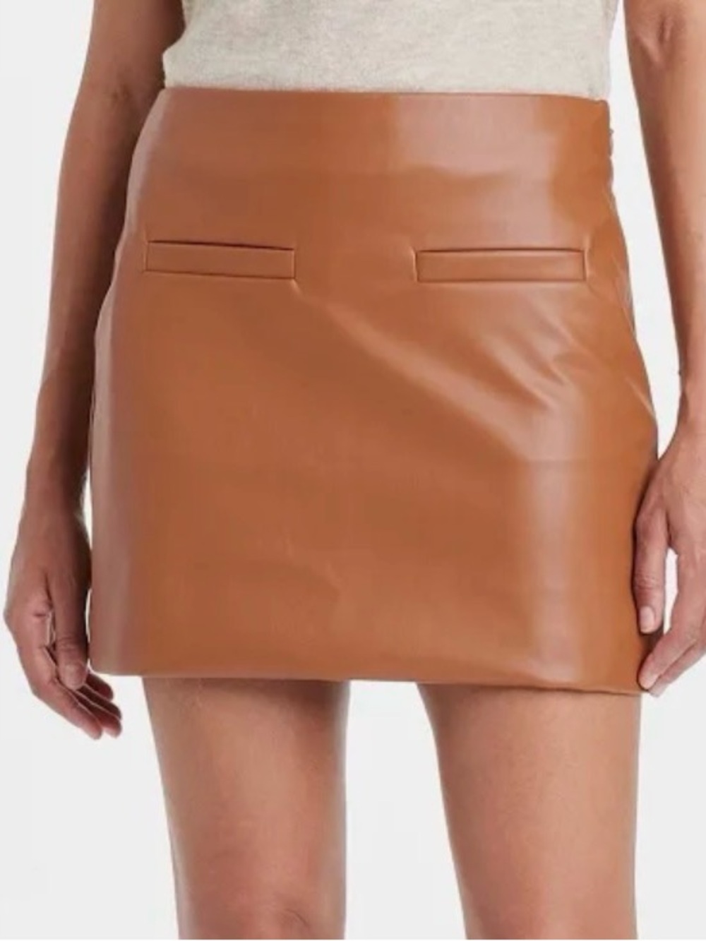 NWT - Sz 12 - A New Day, Women's Faux Leather Mini Skirt - Tan Camel Vintage 70s